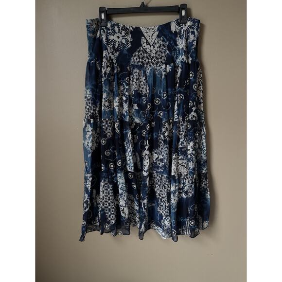 VTG Y2K Large Ralph Lauren Midi 100% Silk Skirt Tiered Crinkle Paisly Fairy Boho - Picture 1 of 7